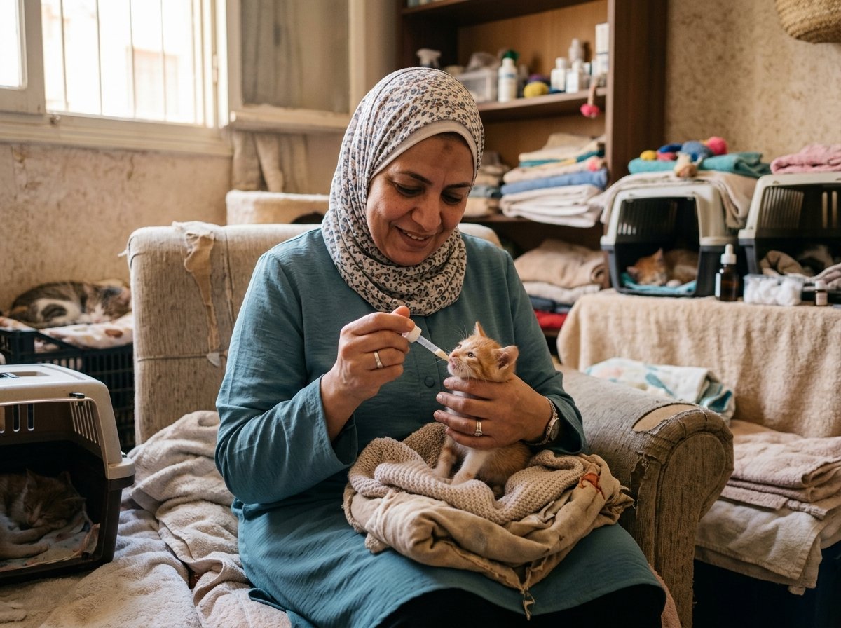 Dina Elshorbagy feeding kitten